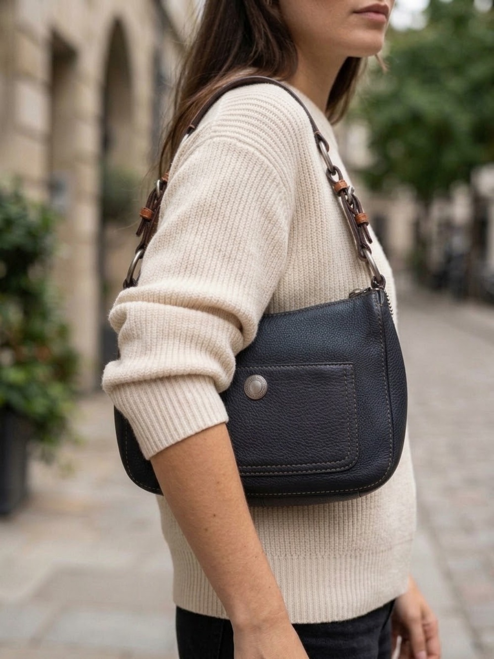 Vintage Coach Black Pebbled Leather Shoulder Bag Y2K